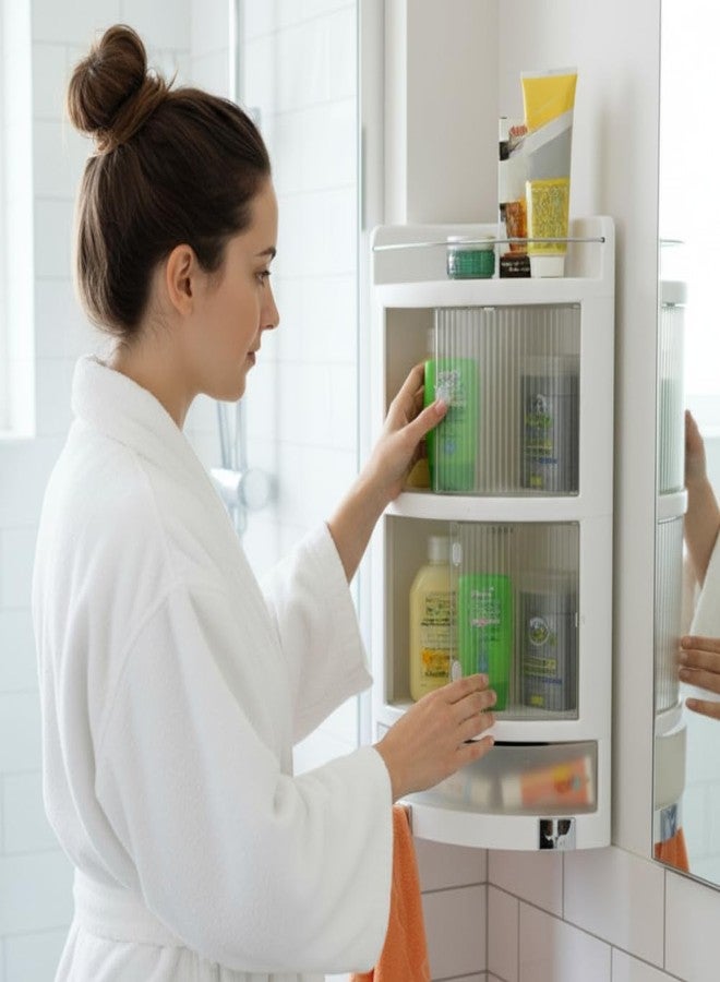 BRANCO Crystal Corner Cabinet for Bathroom | Plastic Corner Cabinet | (Made in India) | Corner Shelves Wall Mounted | Bathroom | BRC-716 (55x29x18cm) - Image 1